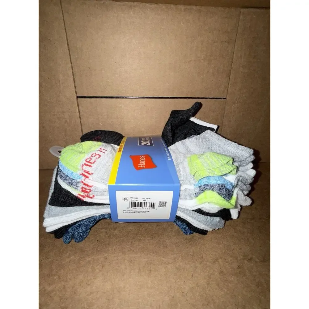 Hanes Boys' 20pk Ankle Socks - Colors Vary. Size Medium 9- 2.5